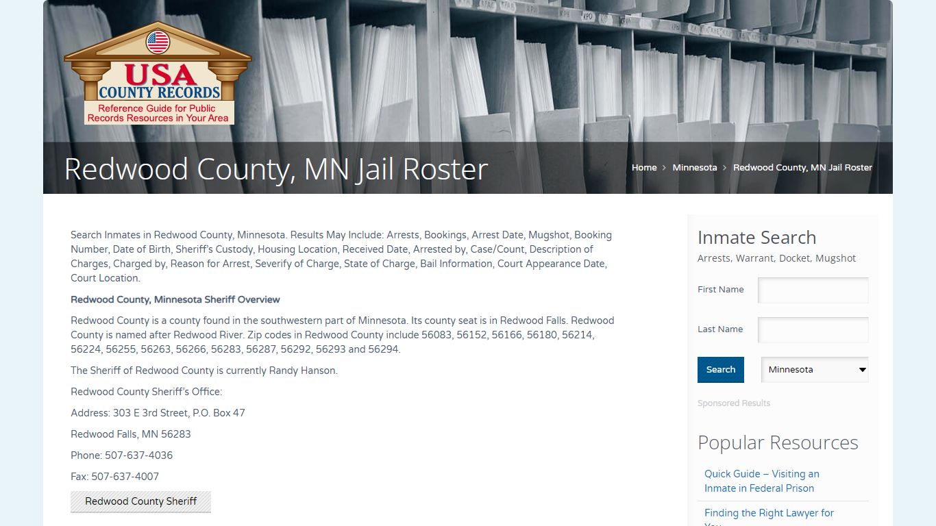 Redwood County, MN Jail Roster | Name Search