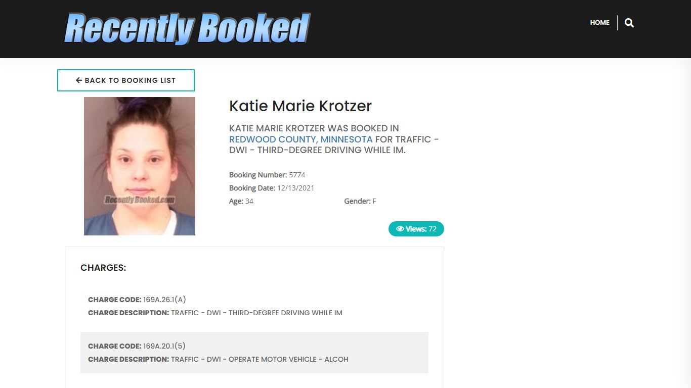 Recent Booking / Mugshot for Katie Marie Krotzer in ...